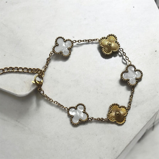Pulsera Trébol blanco y dorado