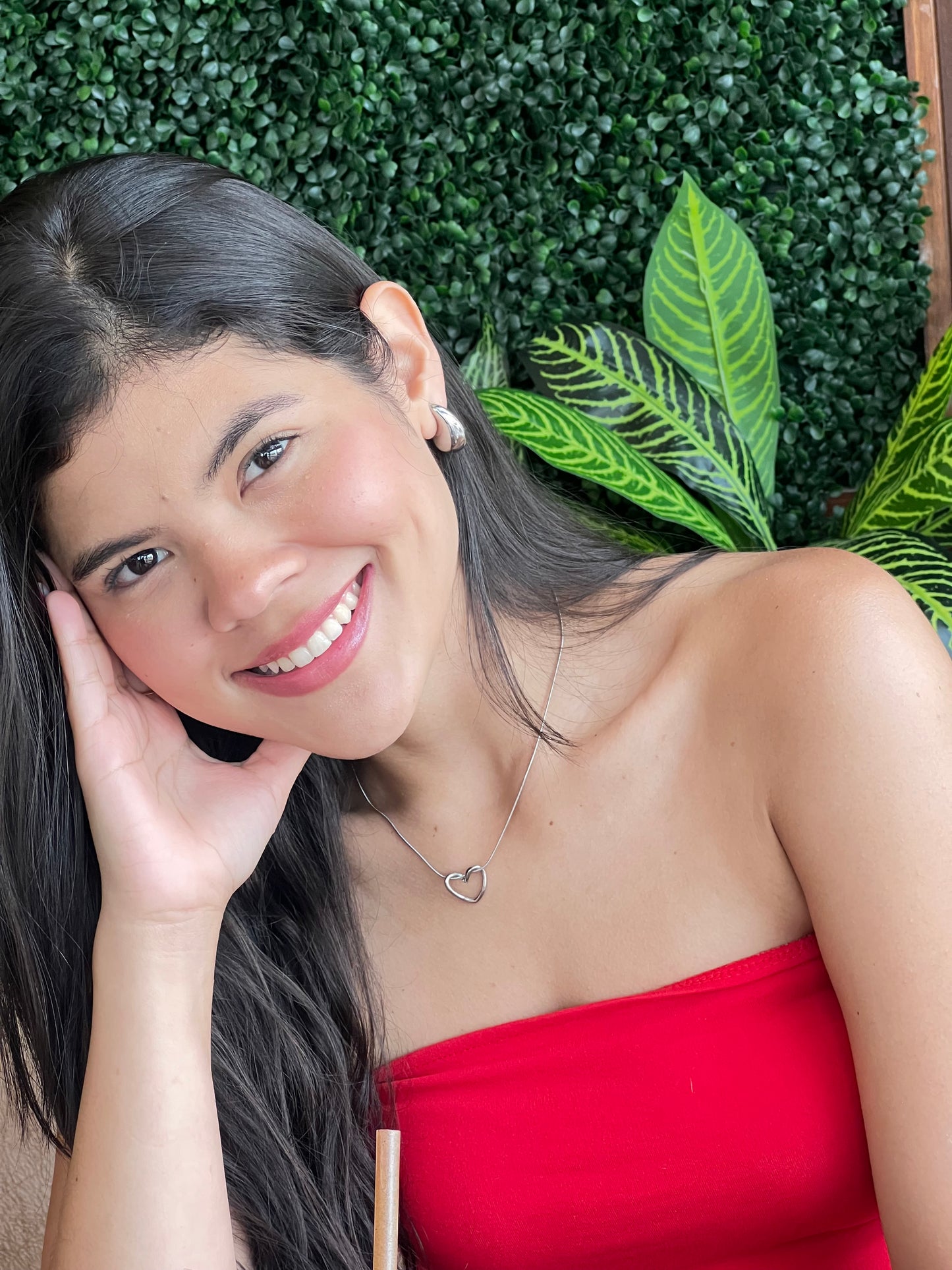 Collar corazón hueco / Plateado - C002